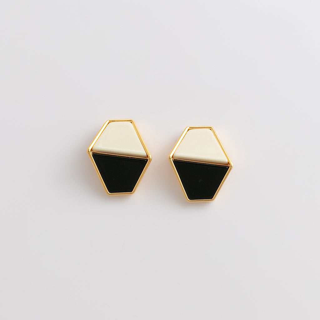 Curated 18K Gold Plated Two-Tone Acetate Hexagon Stud Earrings