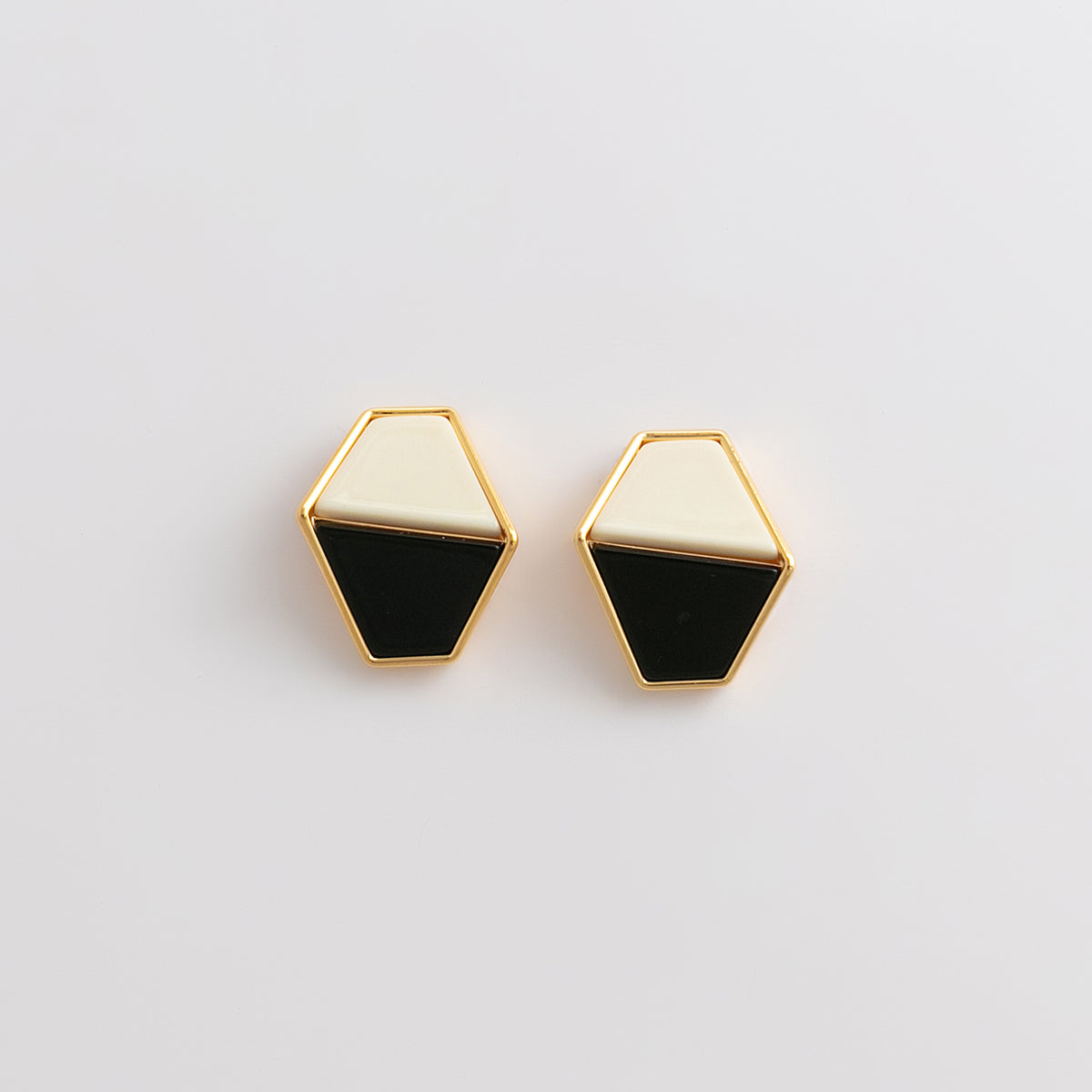 Curated 18K Gold Plated Two-Tone Acetate Hexagon Stud Earrings