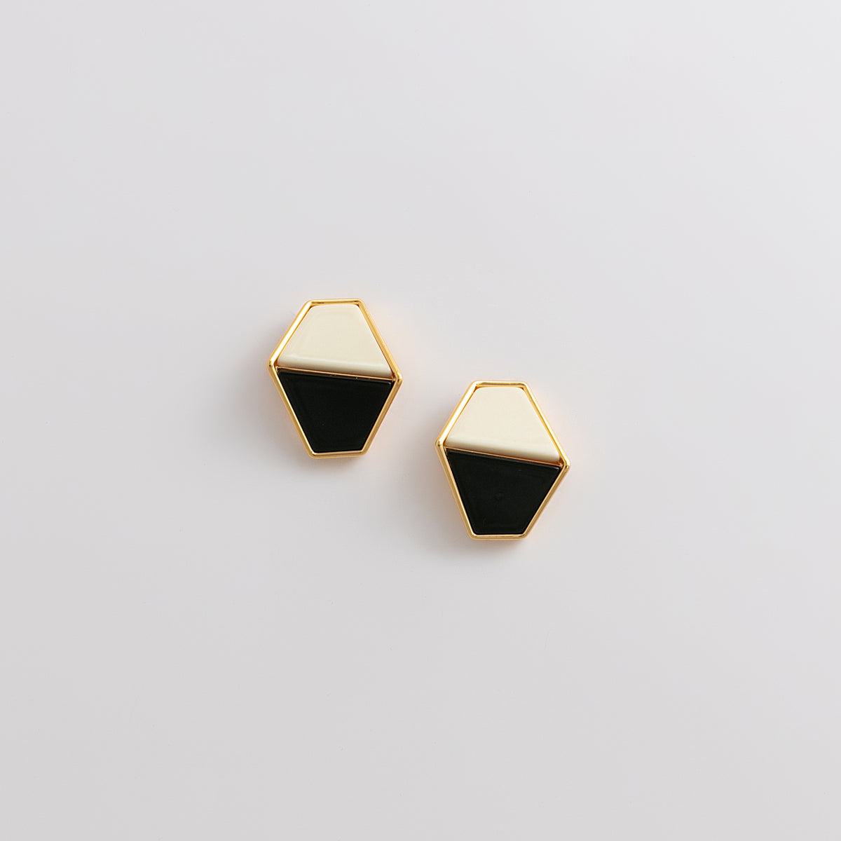 Curated 18K Gold Plated Two-Tone Acetate Hexagon Stud Earrings
