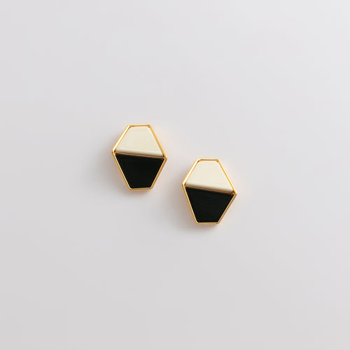 Curated 18K Gold Plated Two-Tone Acetate Hexagon Stud Earrings