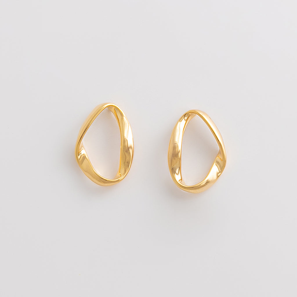 Curated 18K Gold Plated Twisted Open Oval Hoop Earrings