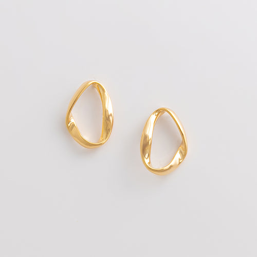 Curated 18K Gold Plated Twisted Open Oval Hoop Earrings