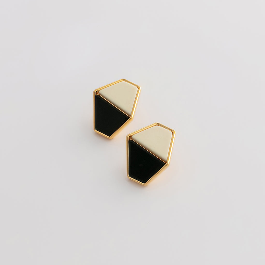 Curated 18K Gold Plated Two-Tone Acetate Hexagon Stud Earrings