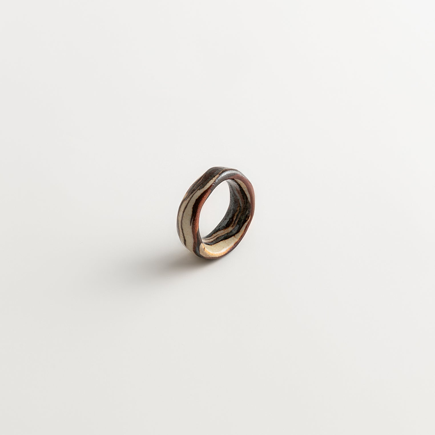 Artisan Nerikomi Ceramic Ring – Dark Bronze Flow, Wide Band