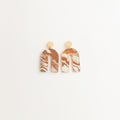 Artisan Nerikomi Ceramic Earrings – Gold Matte Circle Stud, Open Arch Drop
