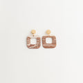 Artisan Nerikomi Ceramic Earrings – Gold Matte Circle Stud, Open Square Drop