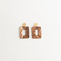 Artisan Nerikomi Ceramic Earrings – Gold Matte Circle Stud, Open Rectangle Drop