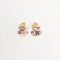 Artisan Nerikomi Ceramic Earrings – Gold Lined Circle Stud, Double Half-Moon Drop