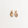 Artisan Nerikomi Ceramic Earrings – Gold Lined Circle Stud, Leaf Drop