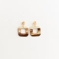 Artisan Nerikomi Ceramic Earrings – Gold Hammered Oval Stud, Open Square Drop