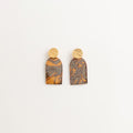 Artisan Nerikomi Ceramic Earrings – Gold Lined Circle Stud, Mauve Arch Drop