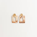 Artisan Nerikomi Ceramic Earrings – Gold Lined Circle Stud, Open Rectangle Drop
