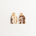 Artisan Nerikomi Ceramic Earrings – Gold Lined Circle Stud, Asymmetric Arch Drop
