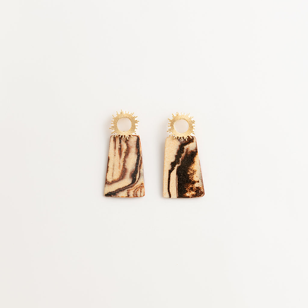 Artisan Nerikomi Ceramic Earrings – Gold Sunburst Drop
