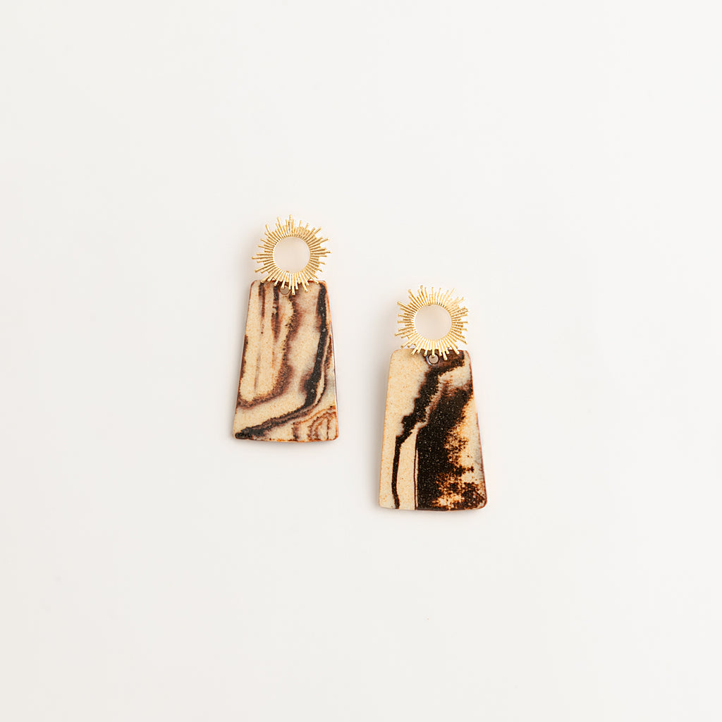 Artisan Nerikomi Ceramic Earrings – Gold Sunburst Drop