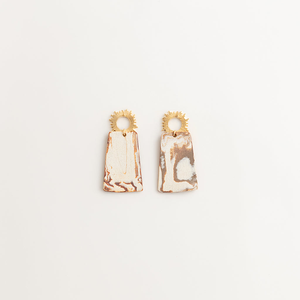 Artisan Nerikomi Ceramic Earrings – Gold Sunburst Drop