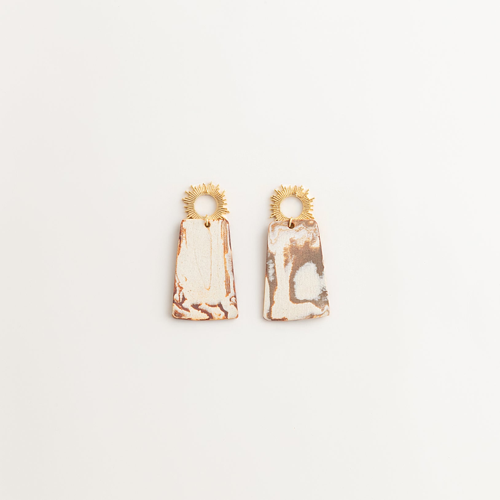 Artisan Nerikomi Ceramic Earrings – Gold Sunburst Drop