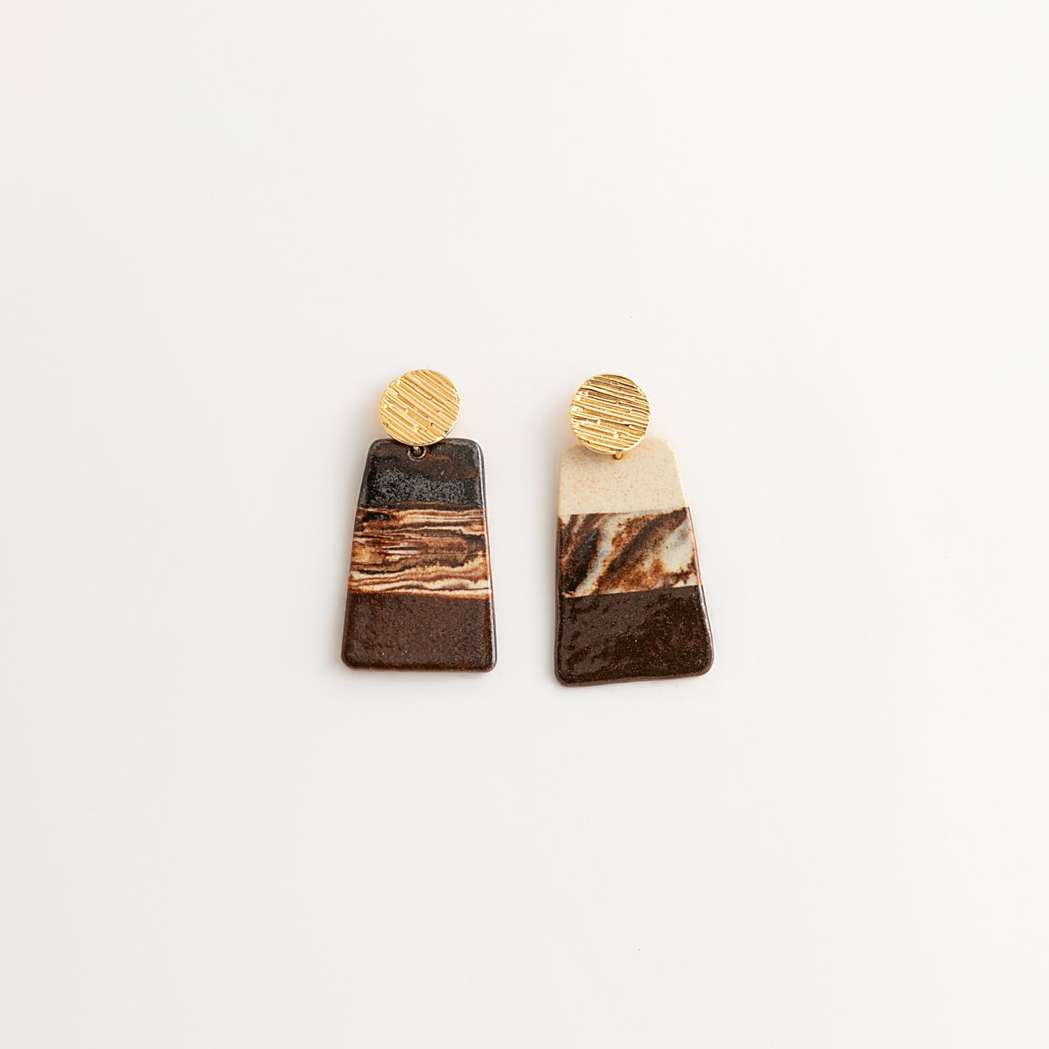 Artisan Nerikomi Ceramic Earrings – Gold Circle Stud