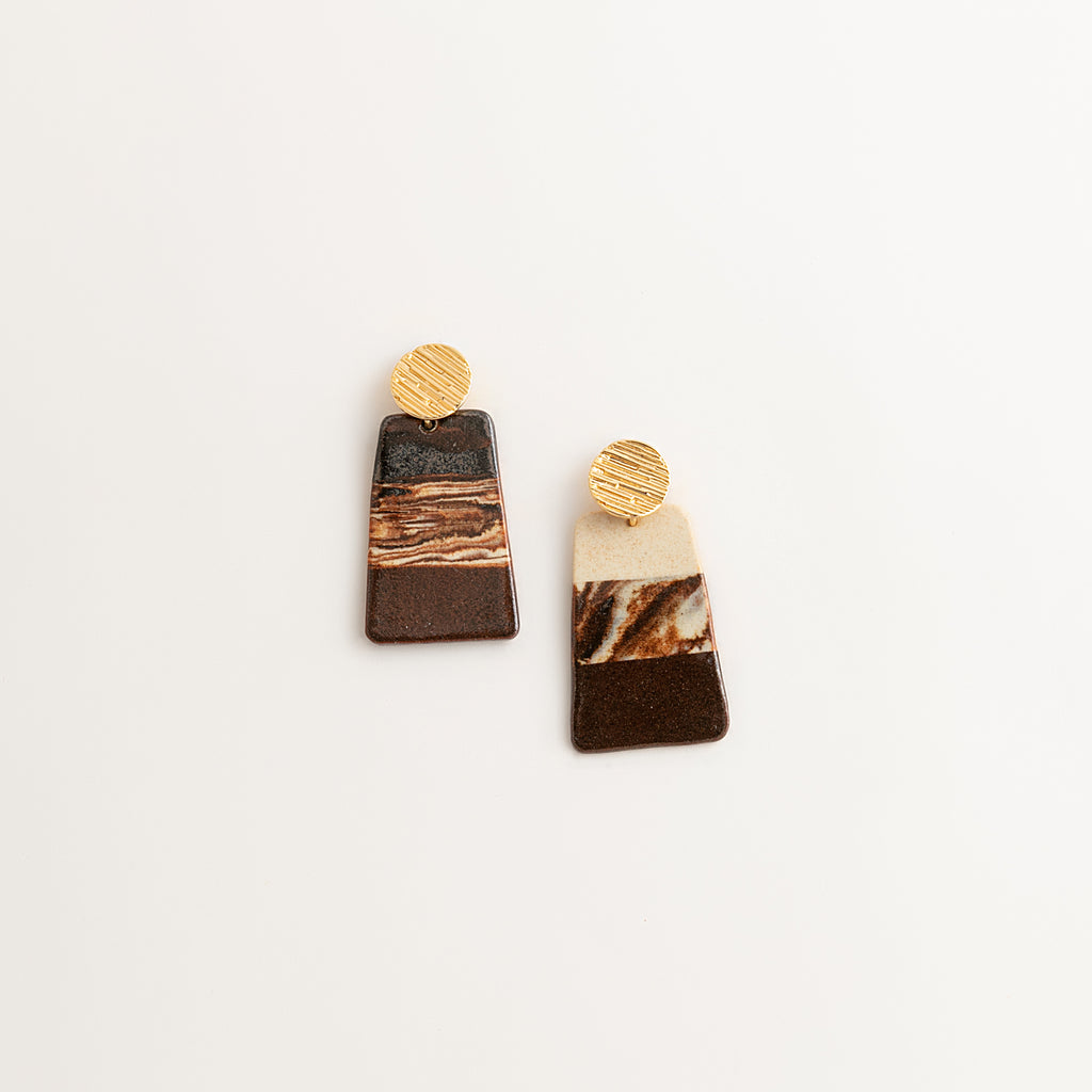 Artisan Nerikomi Ceramic Earrings – Gold Circle Stud