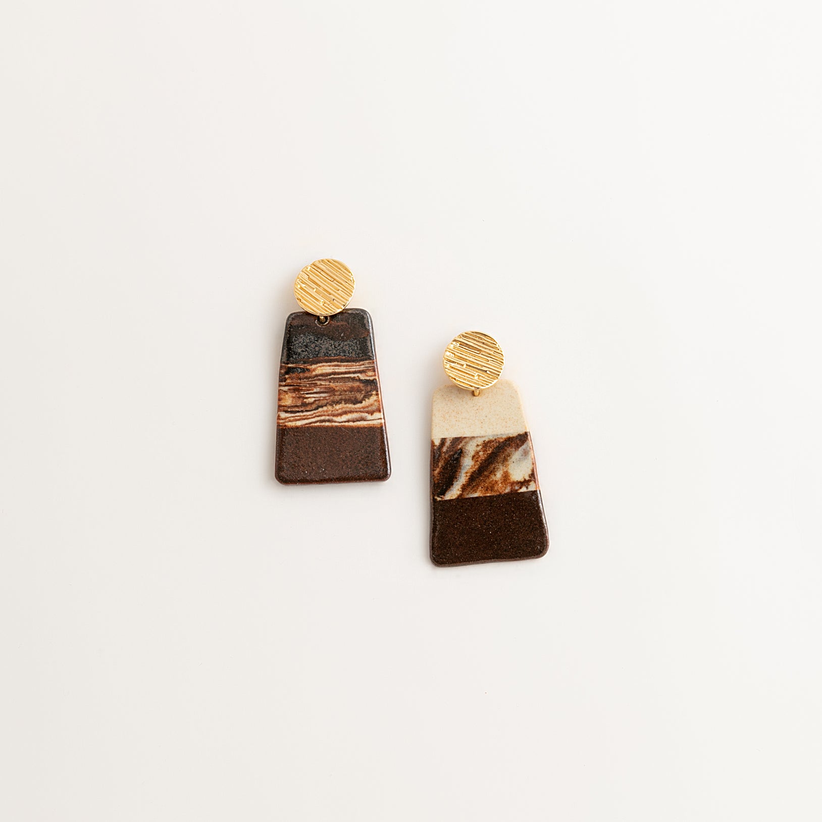 Artisan Nerikomi Ceramic Earrings – Gold Circle Stud