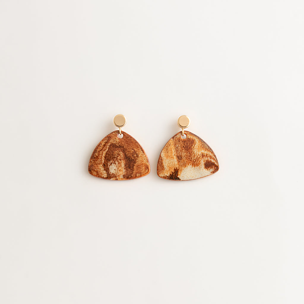 Artisan Nerikomi Ceramic Earrings – Gold Circle Stud, Mini