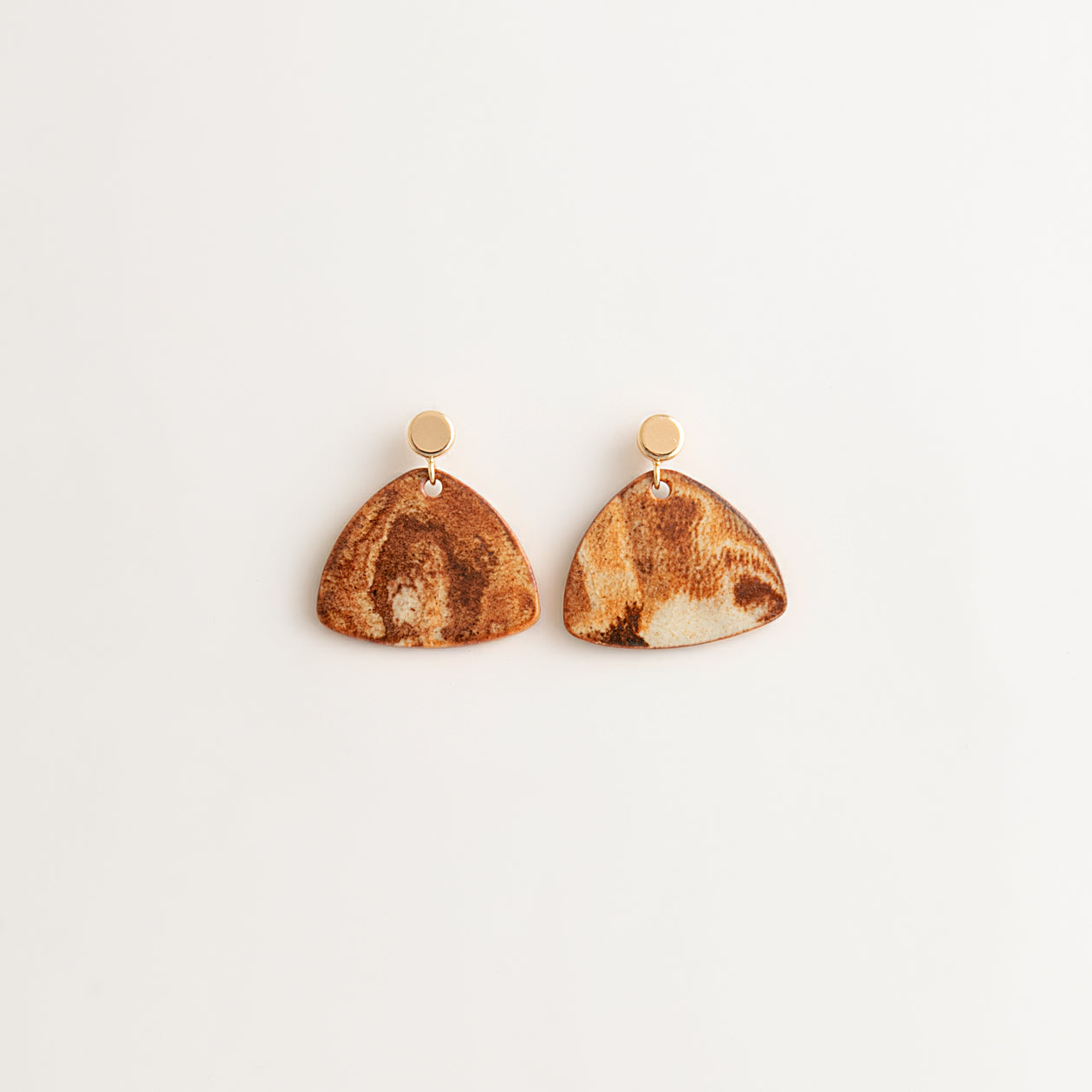 Artisan Nerikomi Ceramic Earrings – Gold Circle Stud, Mini