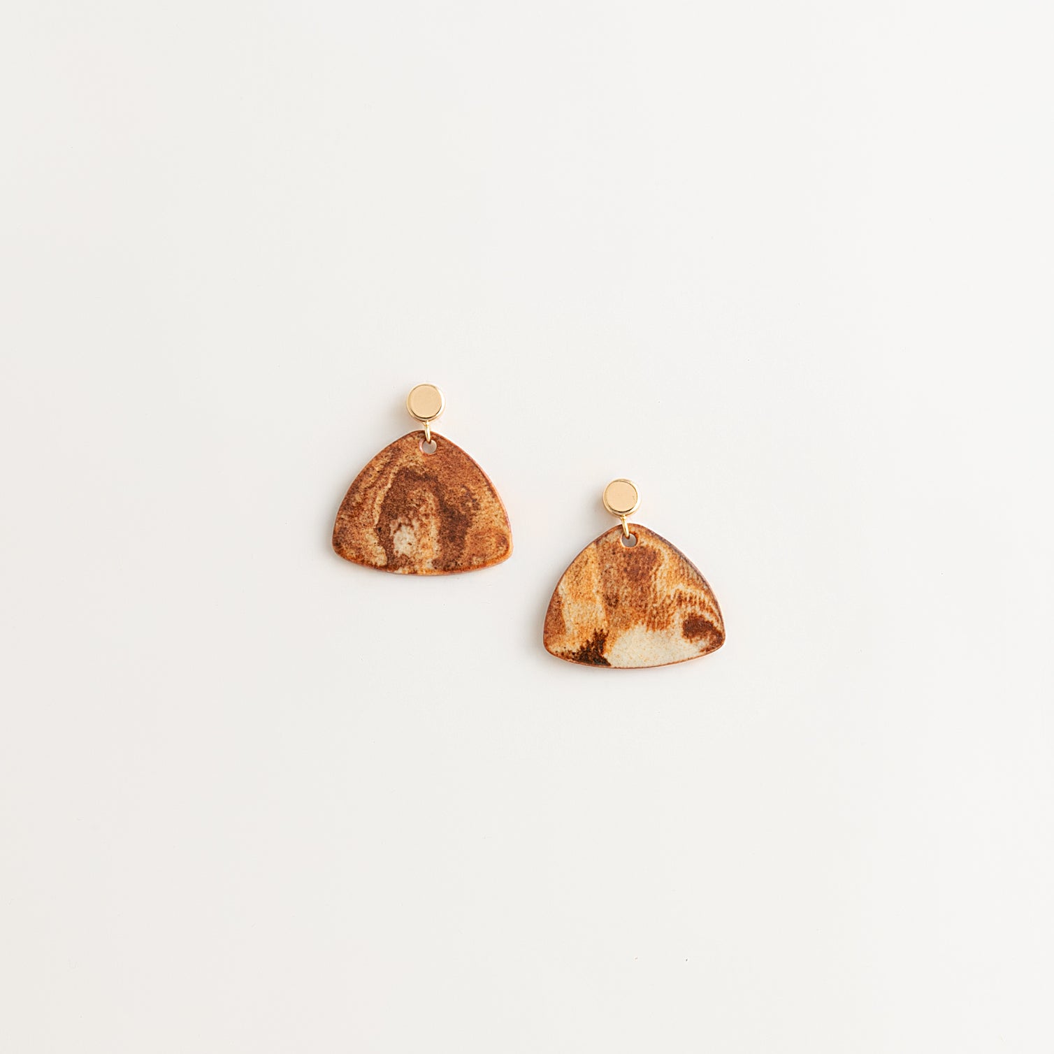 Artisan Nerikomi Ceramic Earrings – Gold Circle Stud, Mini