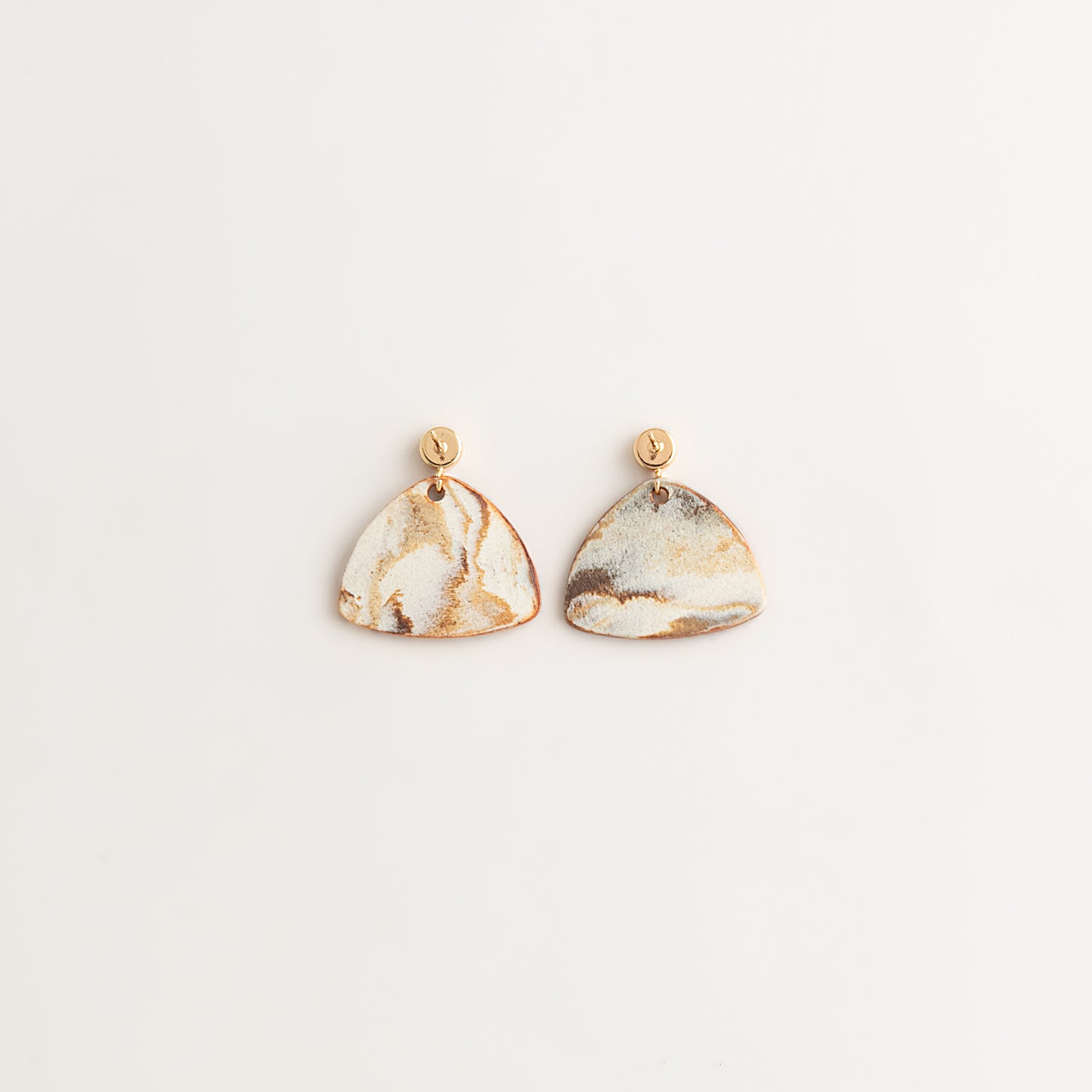 Artisan Nerikomi Ceramic Earrings – Gold Circle Stud, Mini