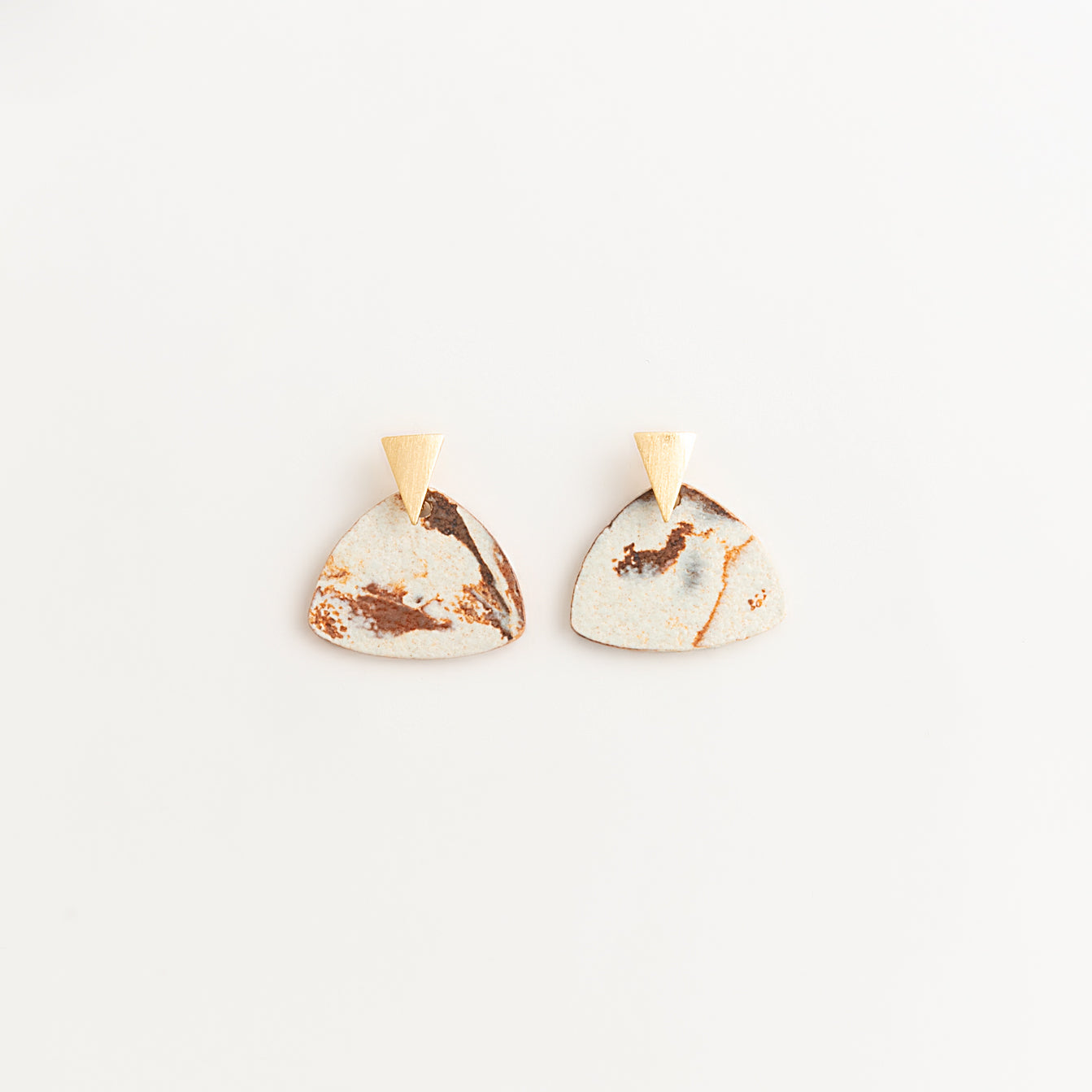 Artisan Nerikomi Ceramic Earrings – Gold Triangle Stud