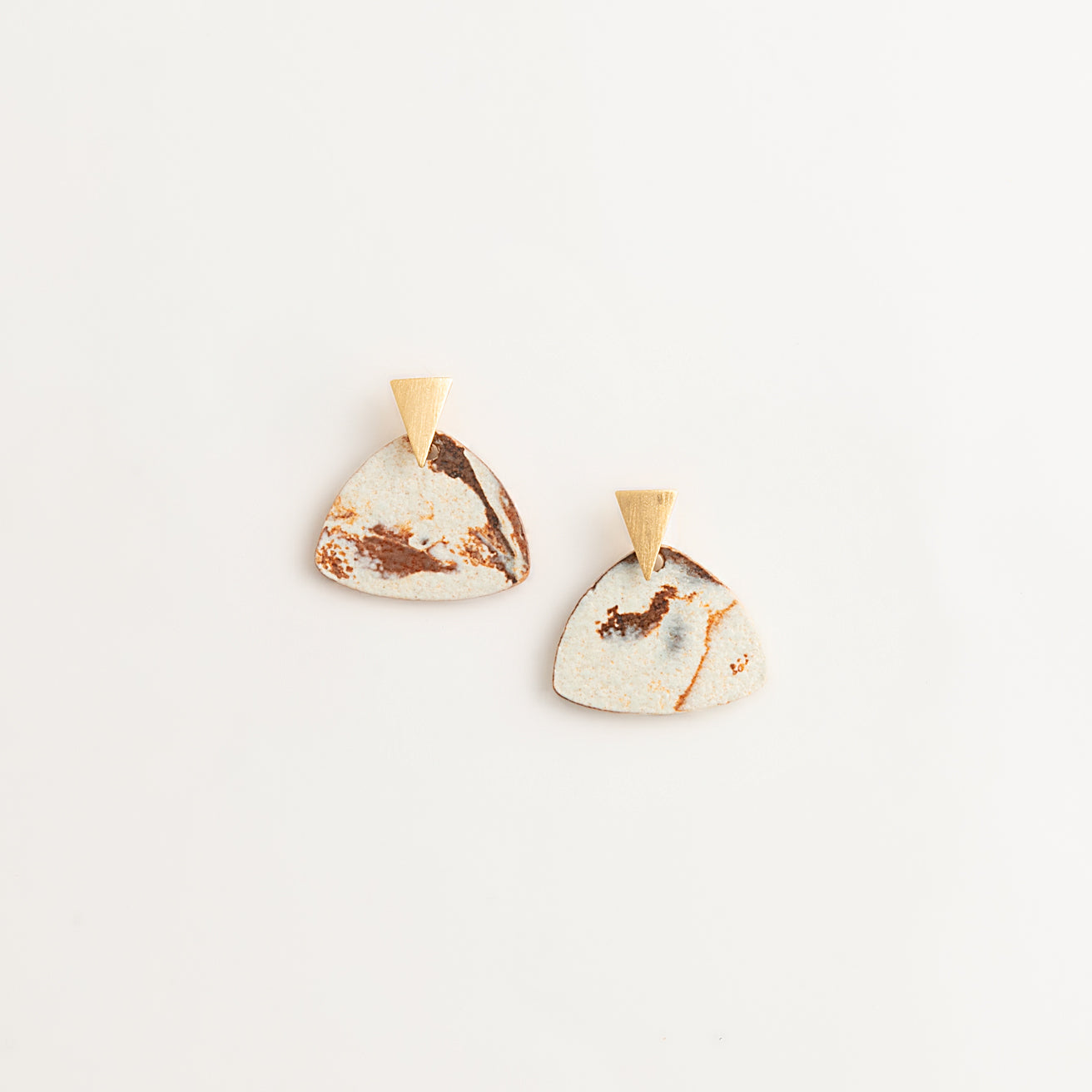 Artisan Nerikomi Ceramic Earrings – Gold Triangle Stud