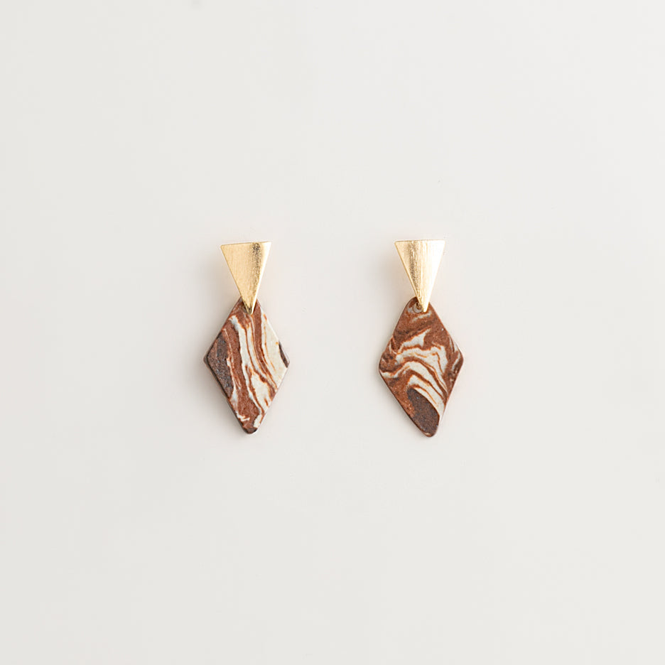 Artisan Nerikomi Ceramic Earrings – Gold Triangle Stud, Diamond Drop