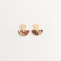 Artisan Nerikomi Ceramic Earrings – Gold Trapezoid Stud, Half-Moon Drop