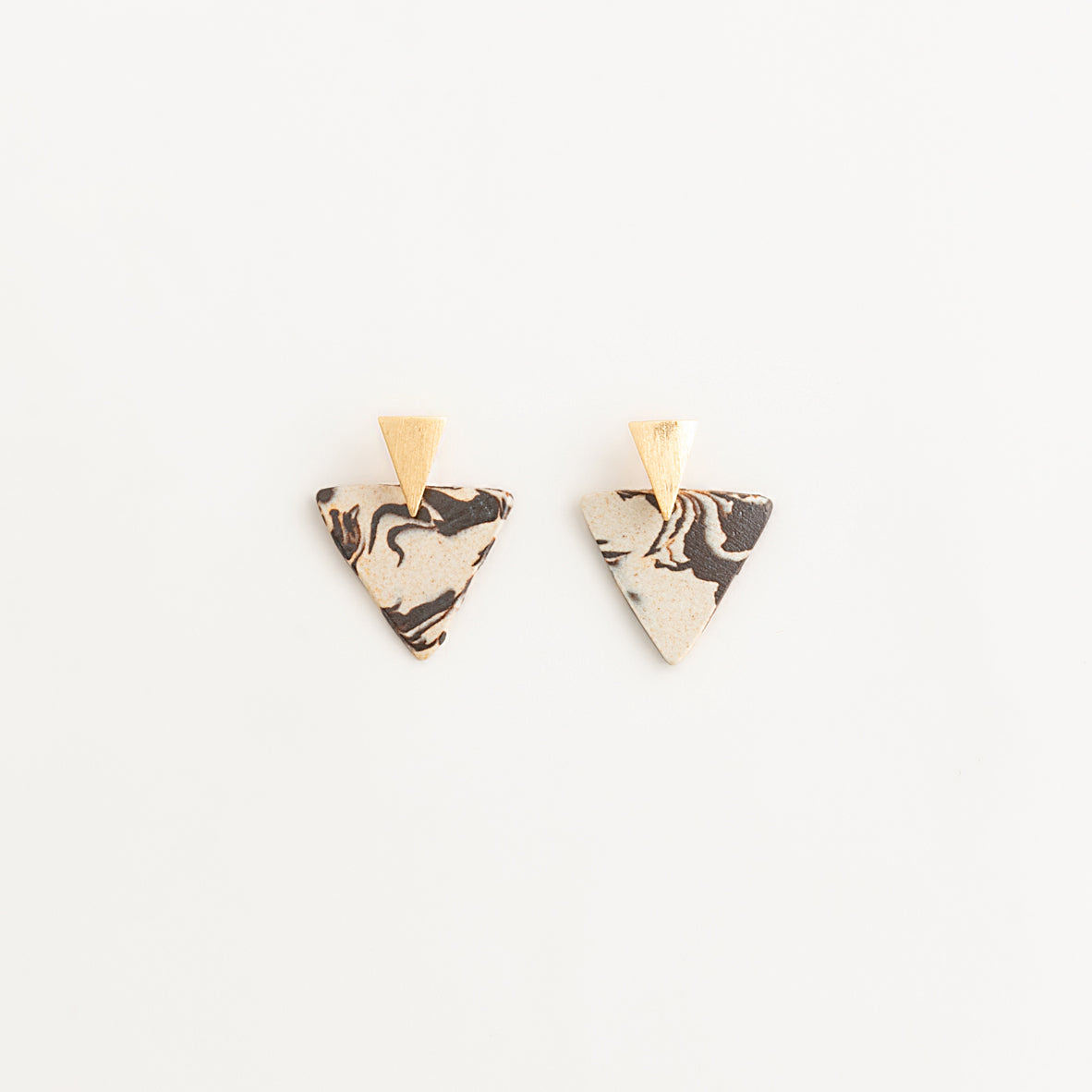 Artisan Nerikomi Ceramic Earrings – Gold Triangle Stud, B&W Triangle Drop