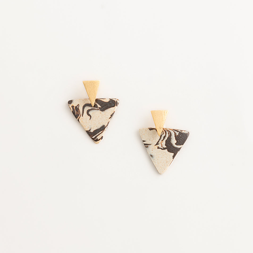 Artisan Nerikomi Ceramic Earrings – Gold Triangle Stud, B&W Triangle Drop