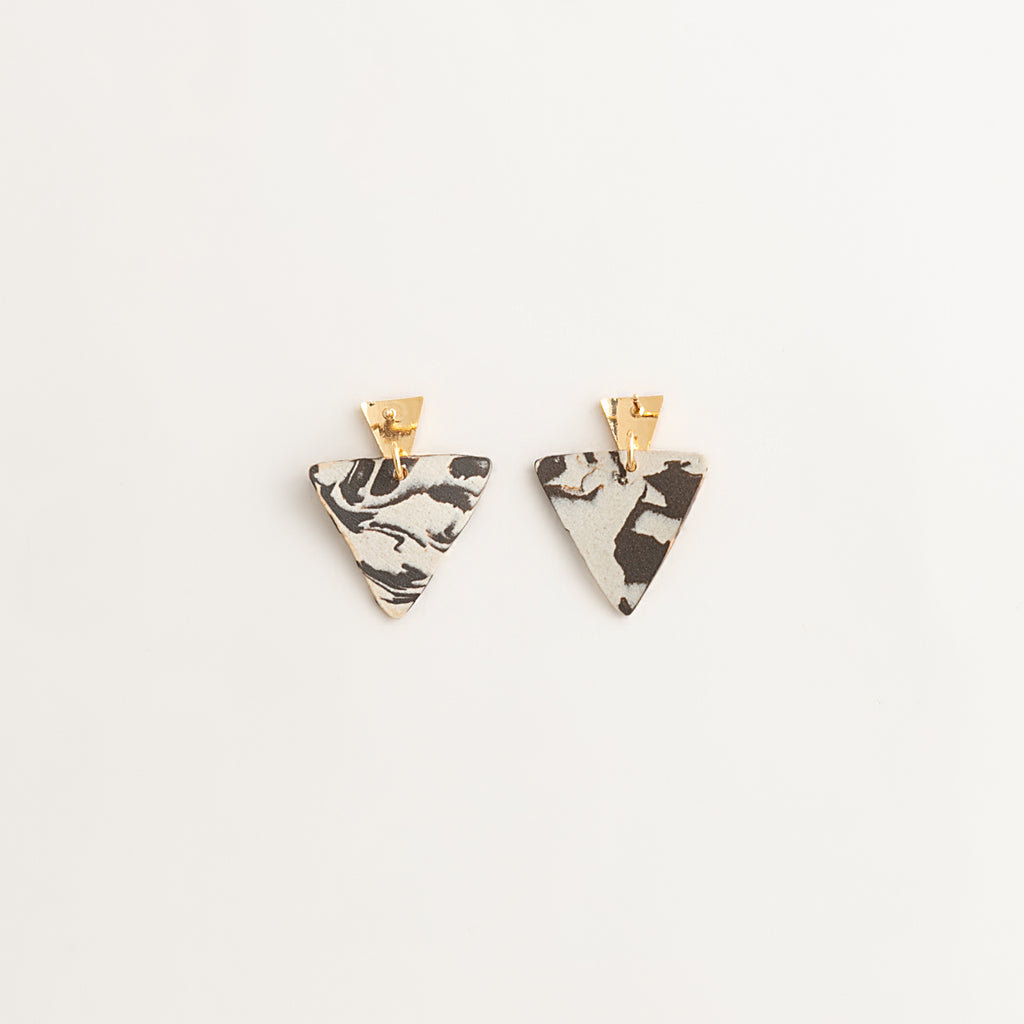 Artisan Nerikomi Ceramic Earrings – Gold Triangle Stud, B&W Triangle Drop