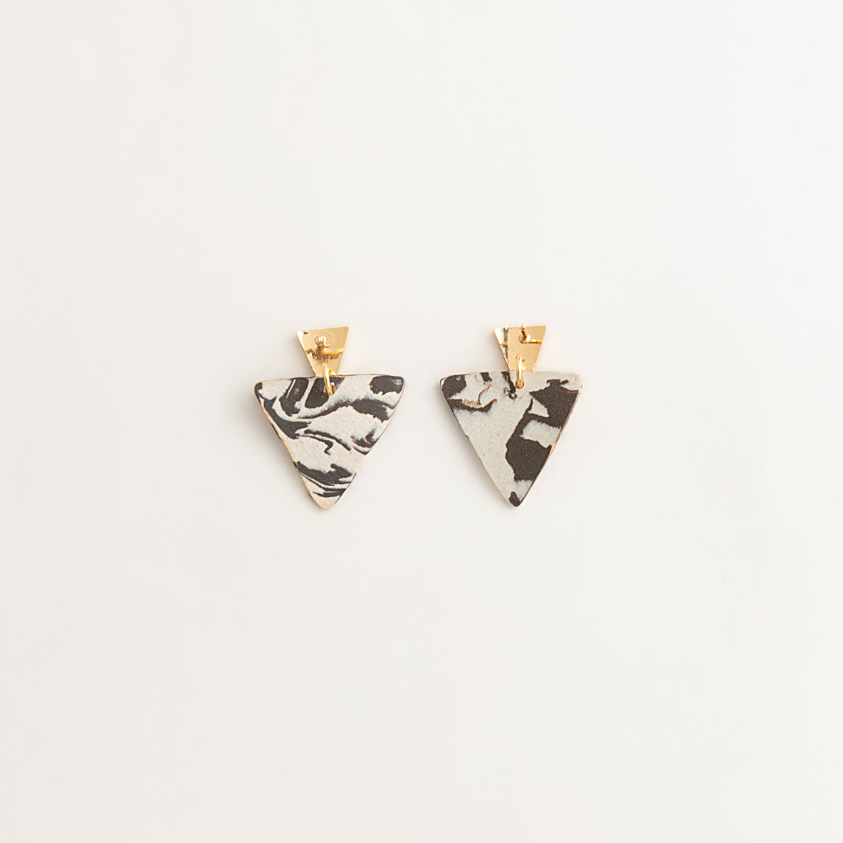 Artisan Nerikomi Ceramic Earrings – Gold Triangle Stud, B&W Triangle Drop