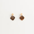 Artisan Nerikomi Ceramic Earrings – Gold Circle Stud, Amber Diamond Drop