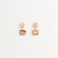 Artisan Nerikomi Ceramic Earrings – Gold Hammered Oval Stud, Square Drop