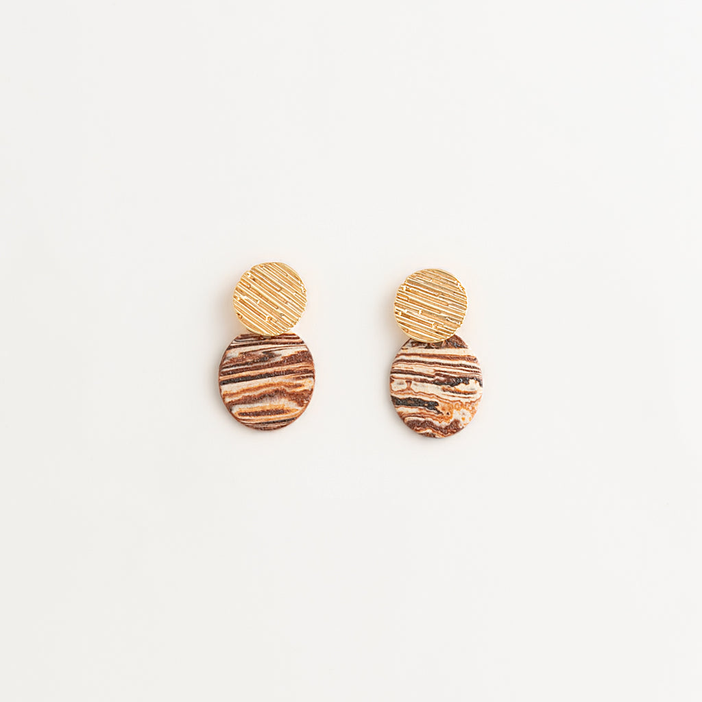 Artisan Nerikomi Ceramic Earrings – Gold Lined Circle Stud, Oval Drop