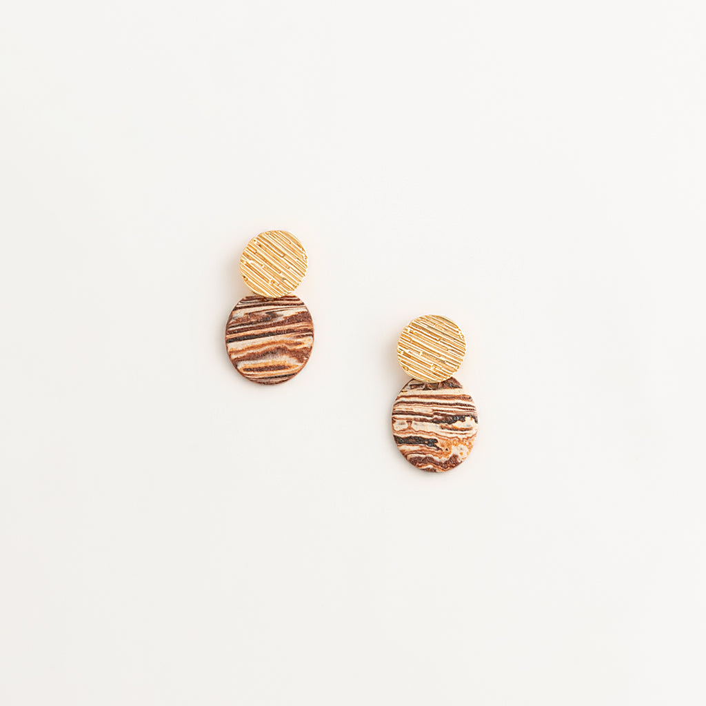 Artisan Nerikomi Ceramic Earrings – Gold Lined Circle Stud, Oval Drop