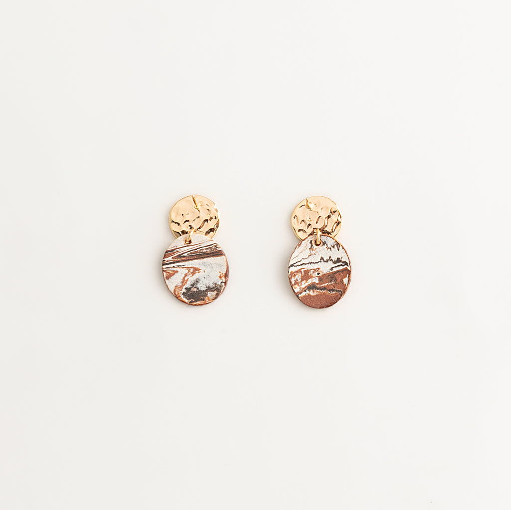 Artisan Nerikomi Ceramic Earrings – Gold Lined Circle Stud, Oval Drop
