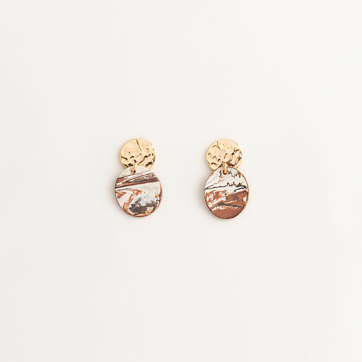 Artisan Nerikomi Ceramic Earrings – Gold Lined Circle Stud, Oval Drop