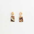 Artisan Nerikomi Ceramic Earrings – Gold Hammered Oval Stud, Rectangle Drop