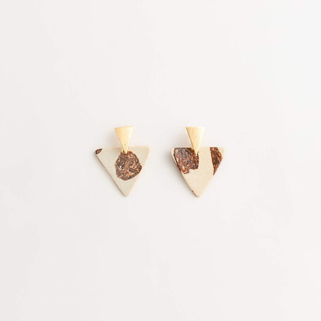 Triangle Nerikomi Ceramic Earrings – Rose Gold Marble