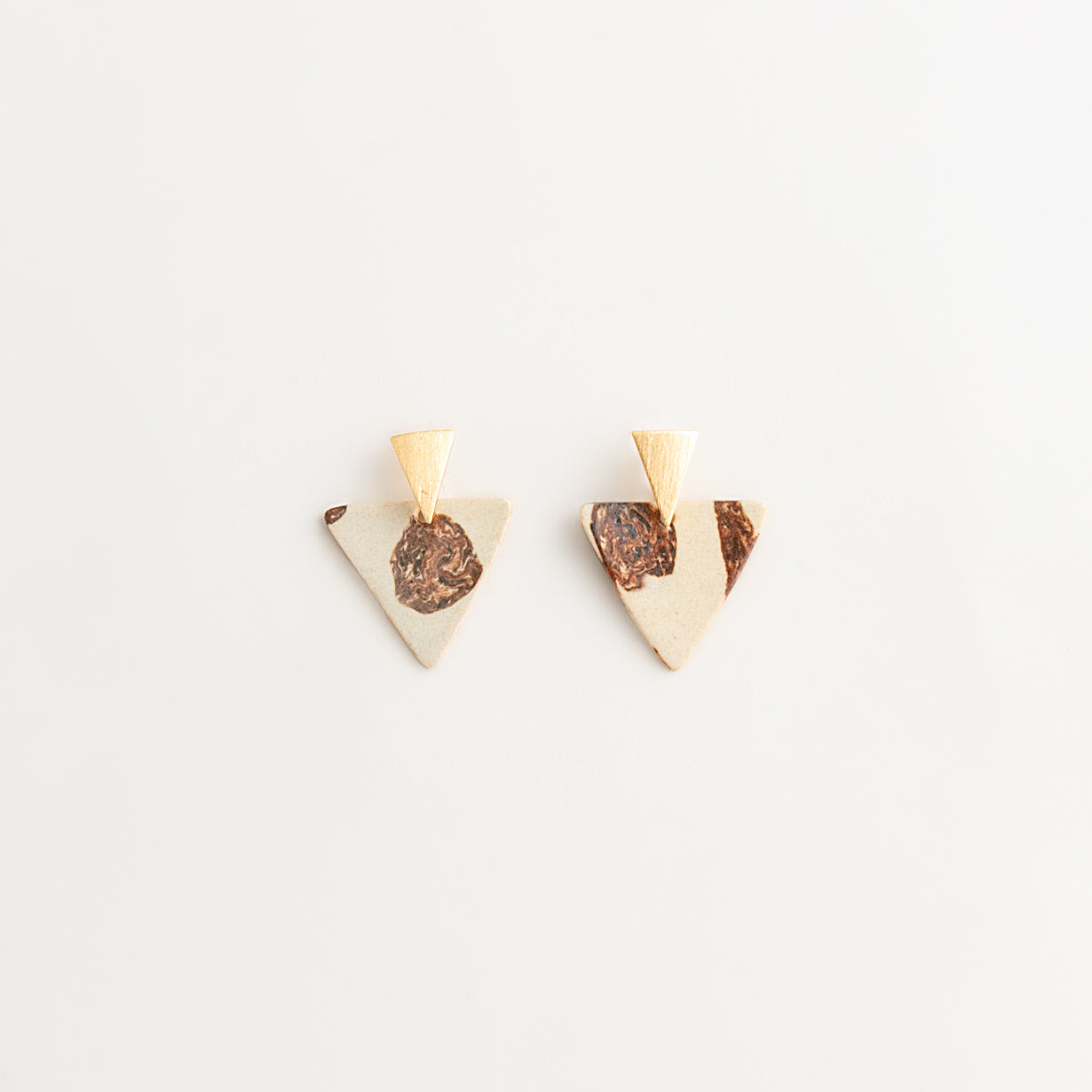 Triangle Nerikomi Ceramic Earrings – Rose Gold Marble