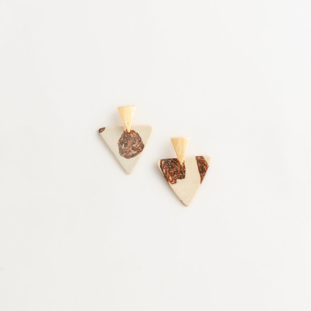 Triangle Nerikomi Ceramic Earrings – Rose Gold Marble