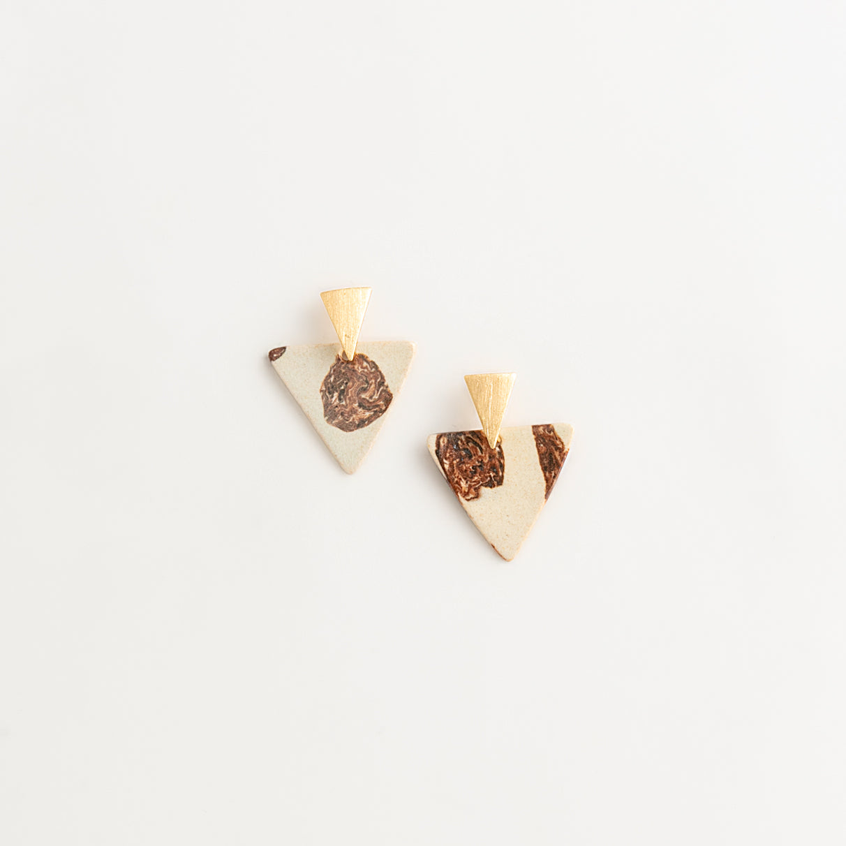 Triangle Nerikomi Ceramic Earrings – Rose Gold Marble