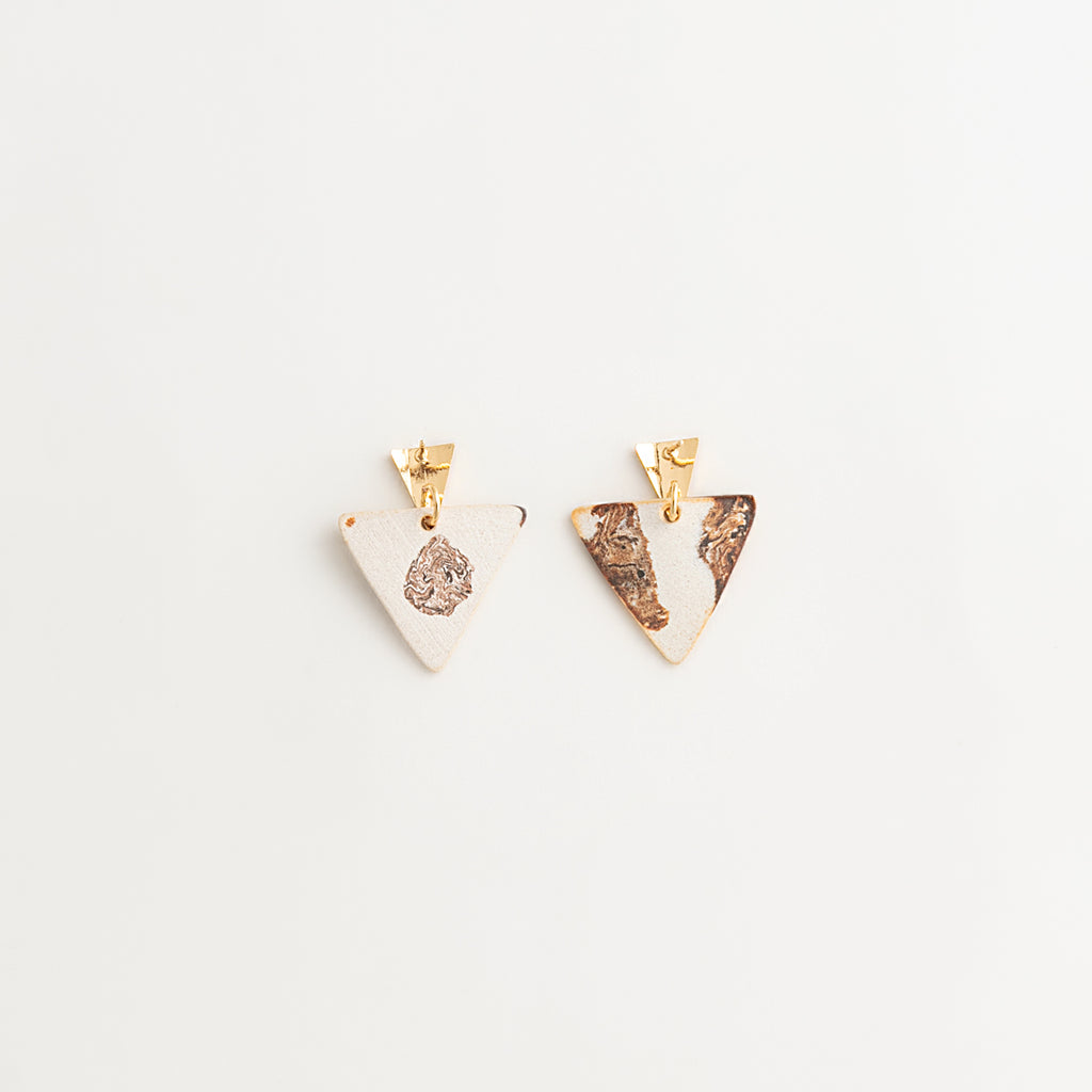 Triangle Nerikomi Ceramic Earrings – Rose Gold Marble