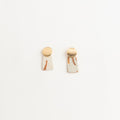 Artisan Nerikomi Ceramic Earrings – Gold Lined Circle Stud, White Trapezoid Drop