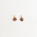 Artisan Nerikomi Ceramic Earrings – Gold Circle Stud, Brown Diamond Drop